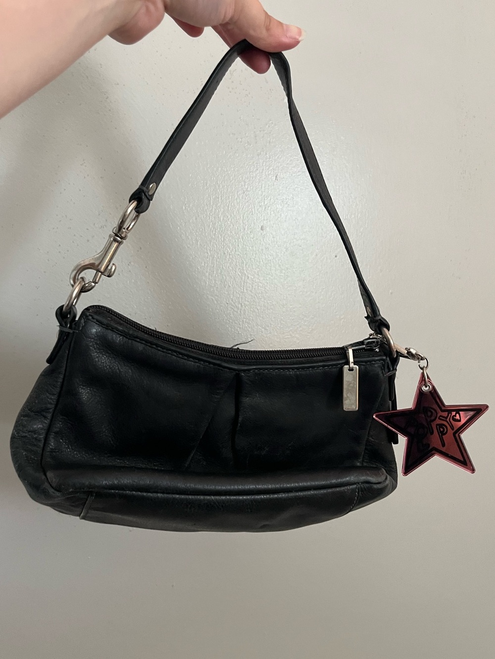 RARE Vintage COACH Poppy Pink Acrylic Mirrored Star Bag Charm Key Fob Keychain